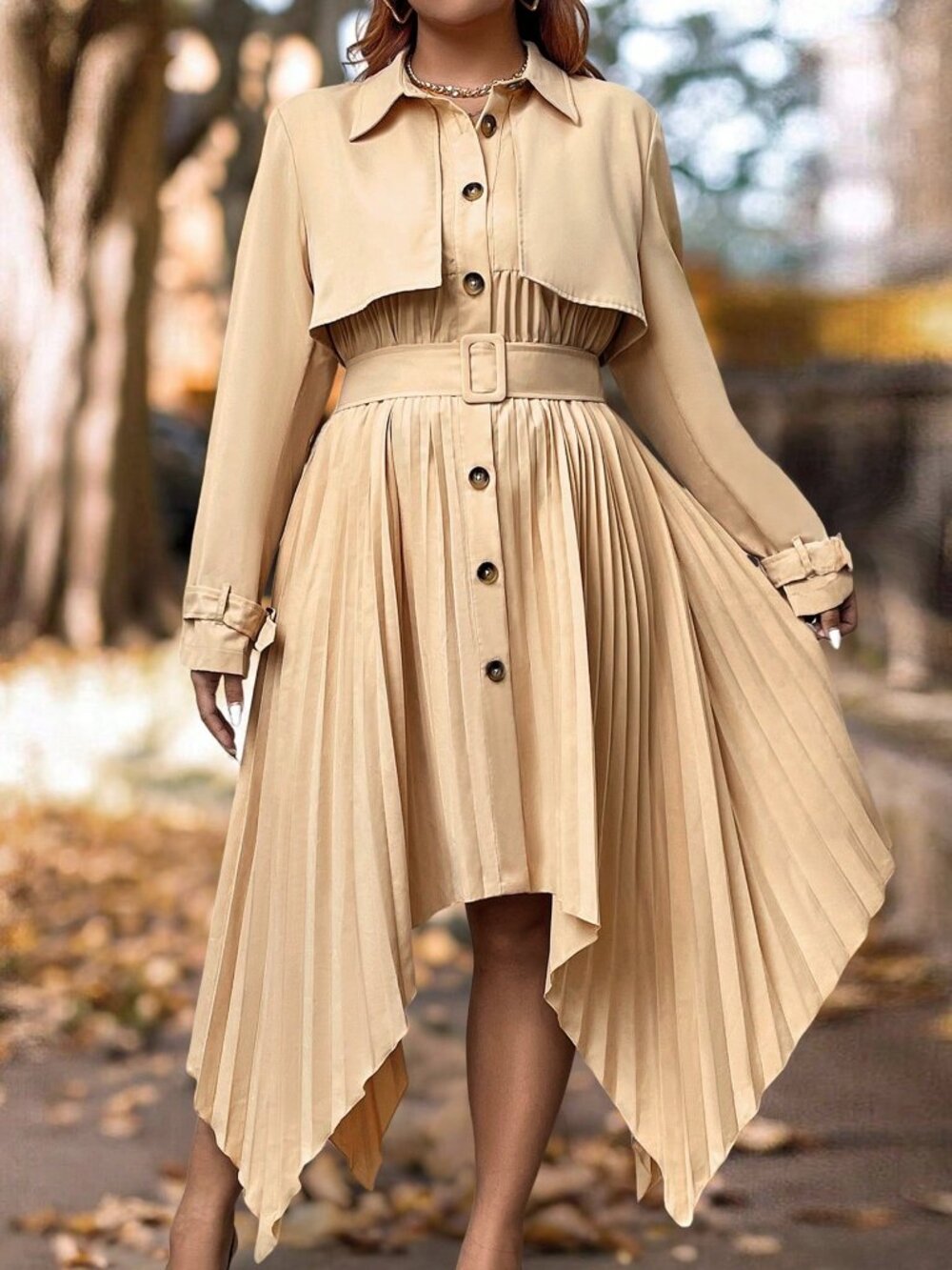 Khaki Casual Women's Loose Midi Long Trench Coat